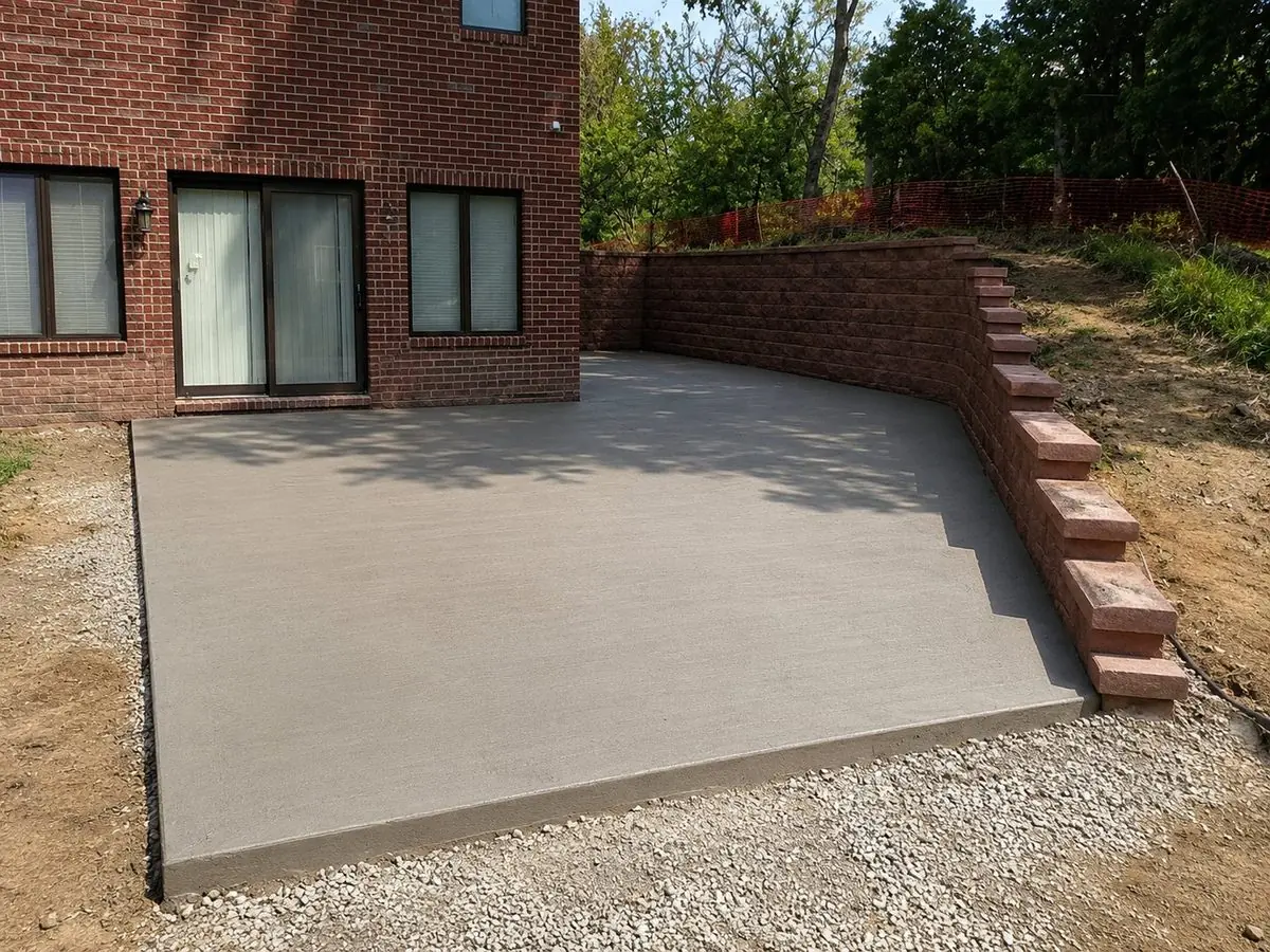 Broom-finish concrete backyard patio
