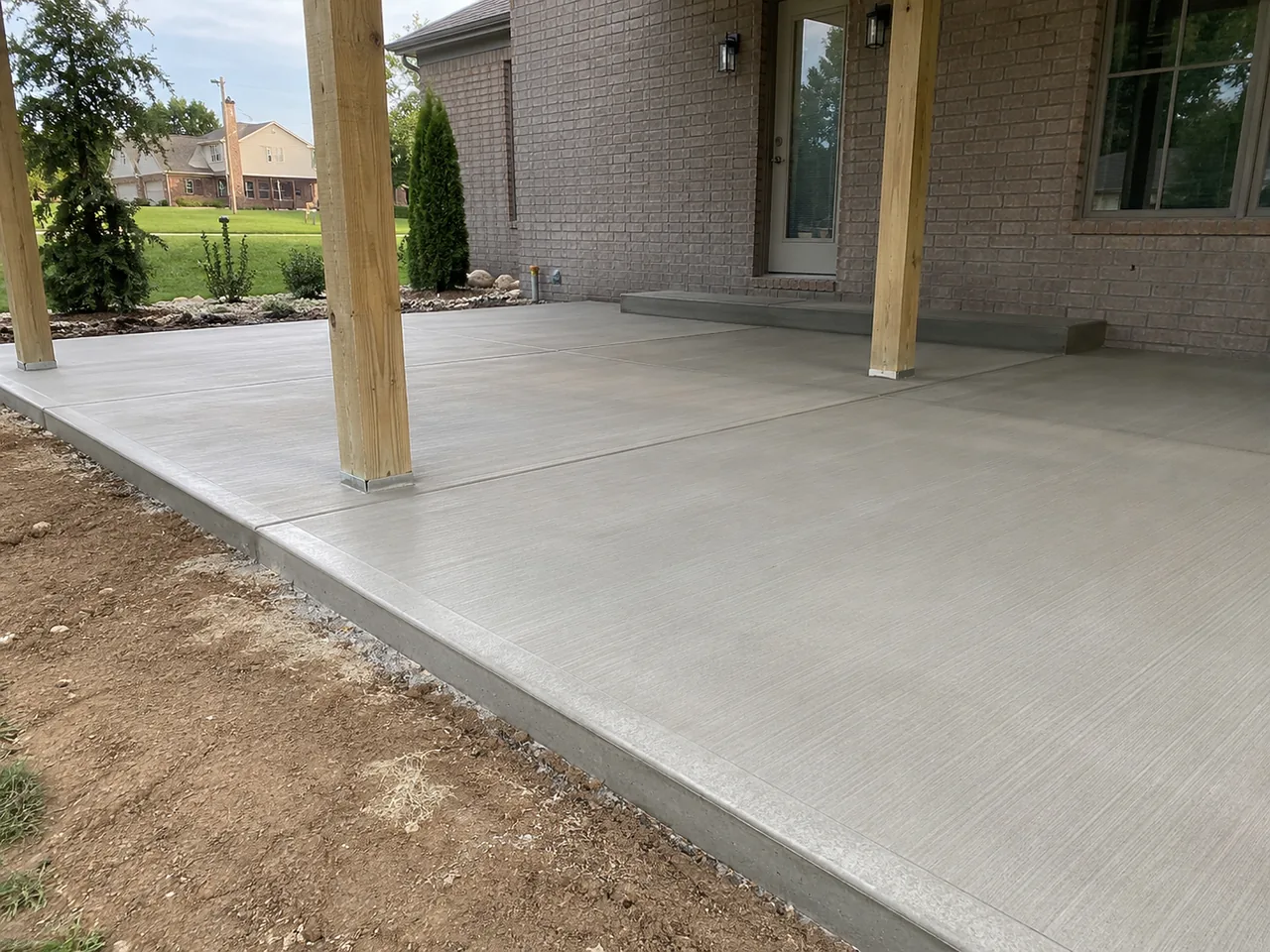 Broom-finish concrete patio under a covered porch in Livonia, MI