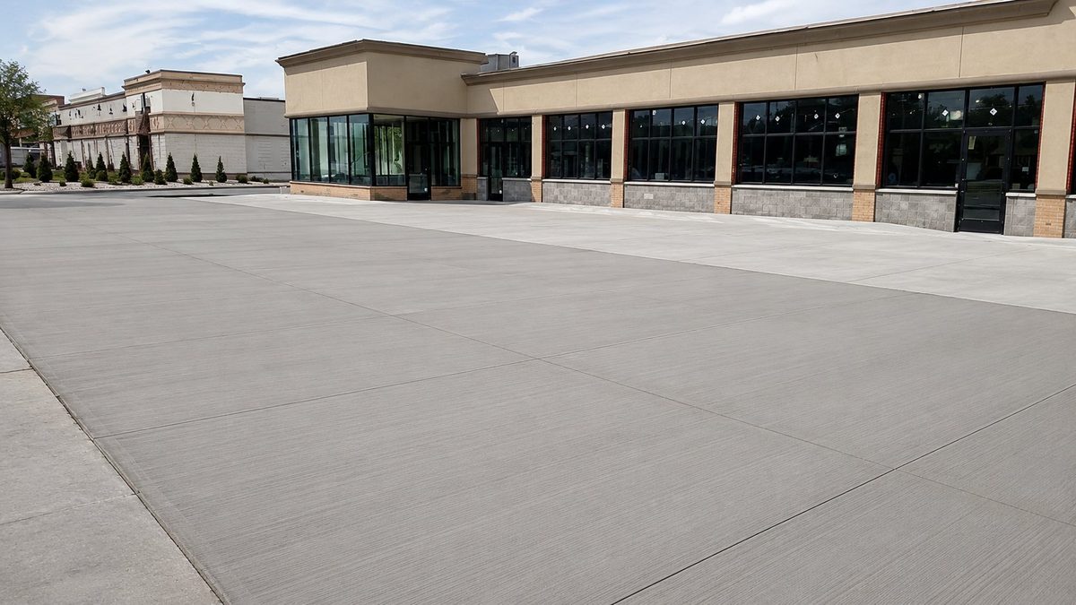 Large commercial concrete lot at retail storefront in Dearborn, MI