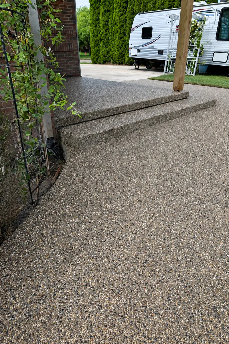 Exposed aggregate patio and steps — Novi, MI