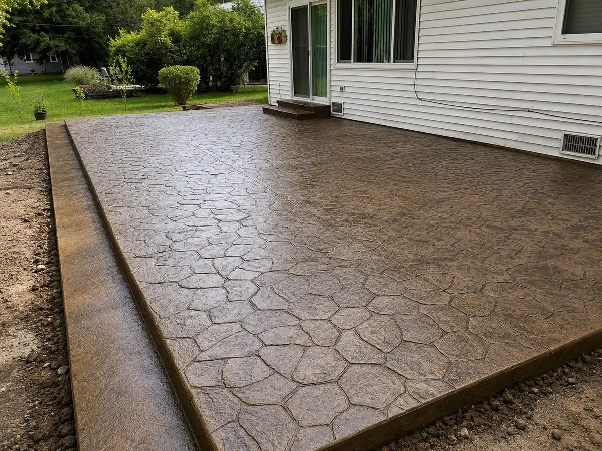 Random stone stamped concrete patio in Garden City, MI