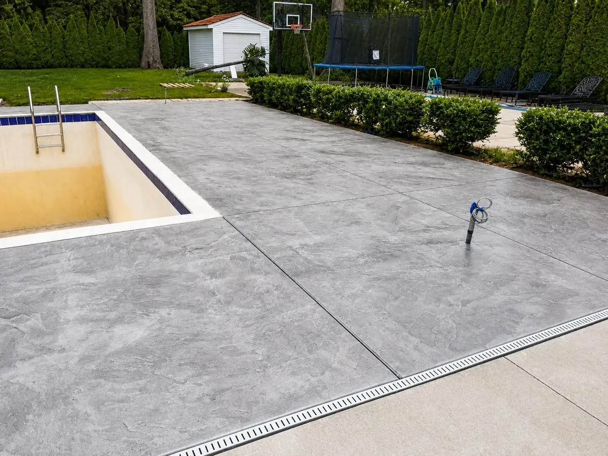 Stamped concrete pool deck in slate pattern in Dearborn, MI